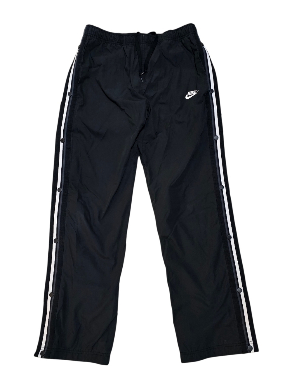 Vintage Y2k Nike Black Side Button Up Track Pants with White Side Stripes